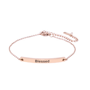 Rose Gold BLESSED Chain Bar Bracelet