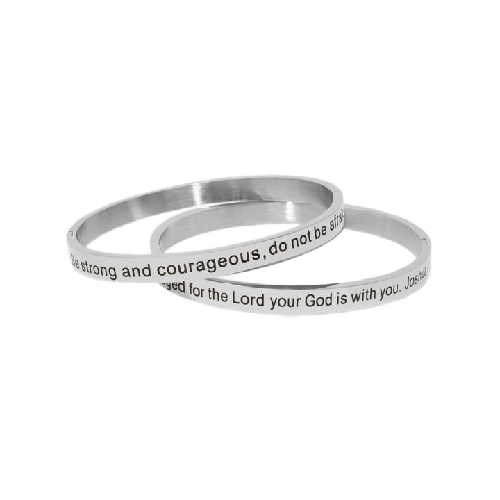 Be Strong And Courageous - Silver Bangle Bracelet