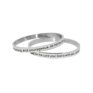 Silver BE STRONG & Courageous Bangle Bracelet