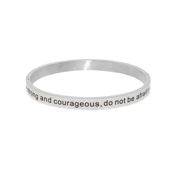 Silver BE STRONG & Courageous Bangle Bracelet