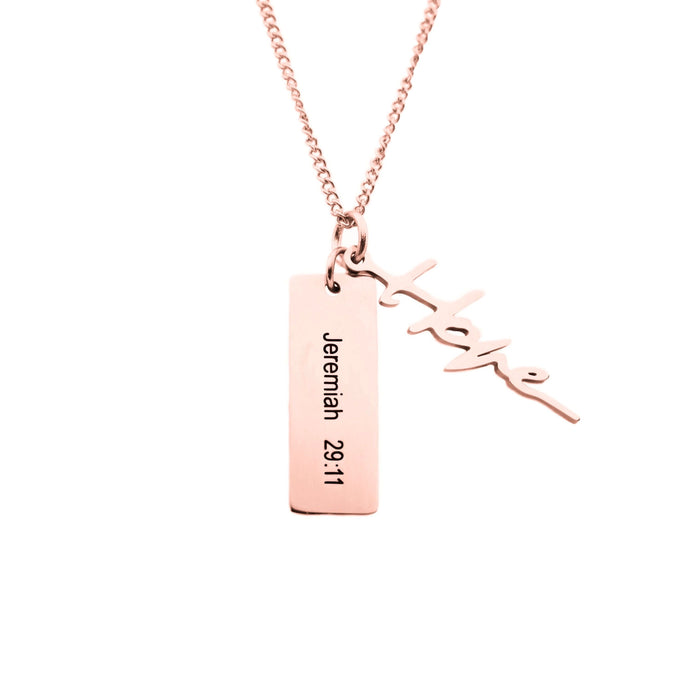 Rose Gold HOPE Necklace With Verse Tag