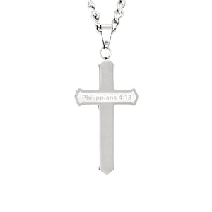 Silver I CAN DO ALL THINGS Etched Cross Necklace