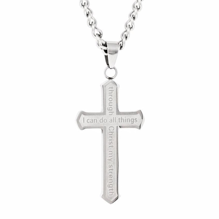 I Can Do All Things - Silver Etched Cross Necklace