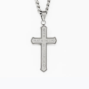 Silver TRUST Etched Cross Necklace
