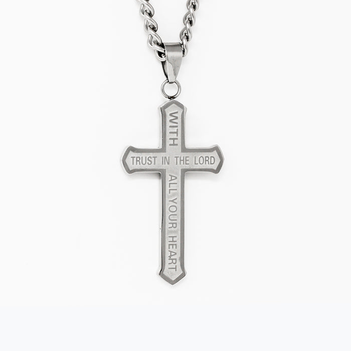 Silver TRUST Etched Cross Necklace