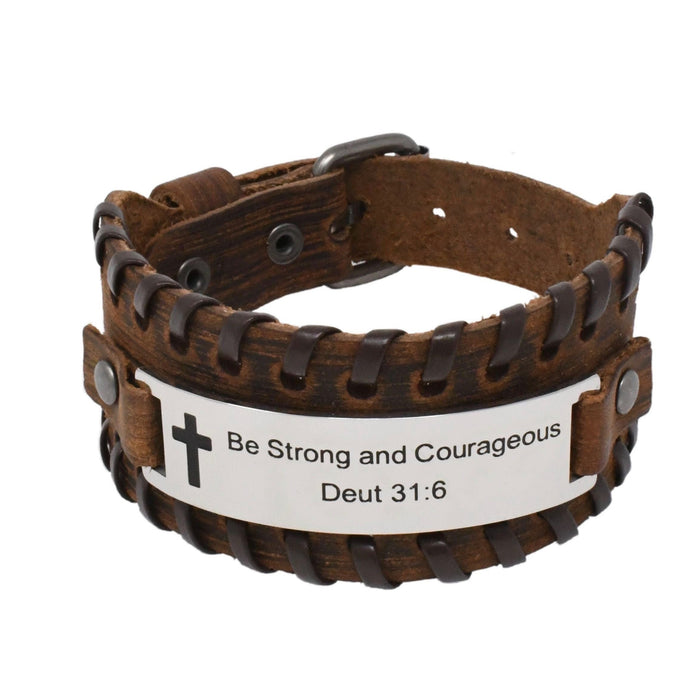 Brown Leather BE STRONG & COURAGEOUS Bracelet