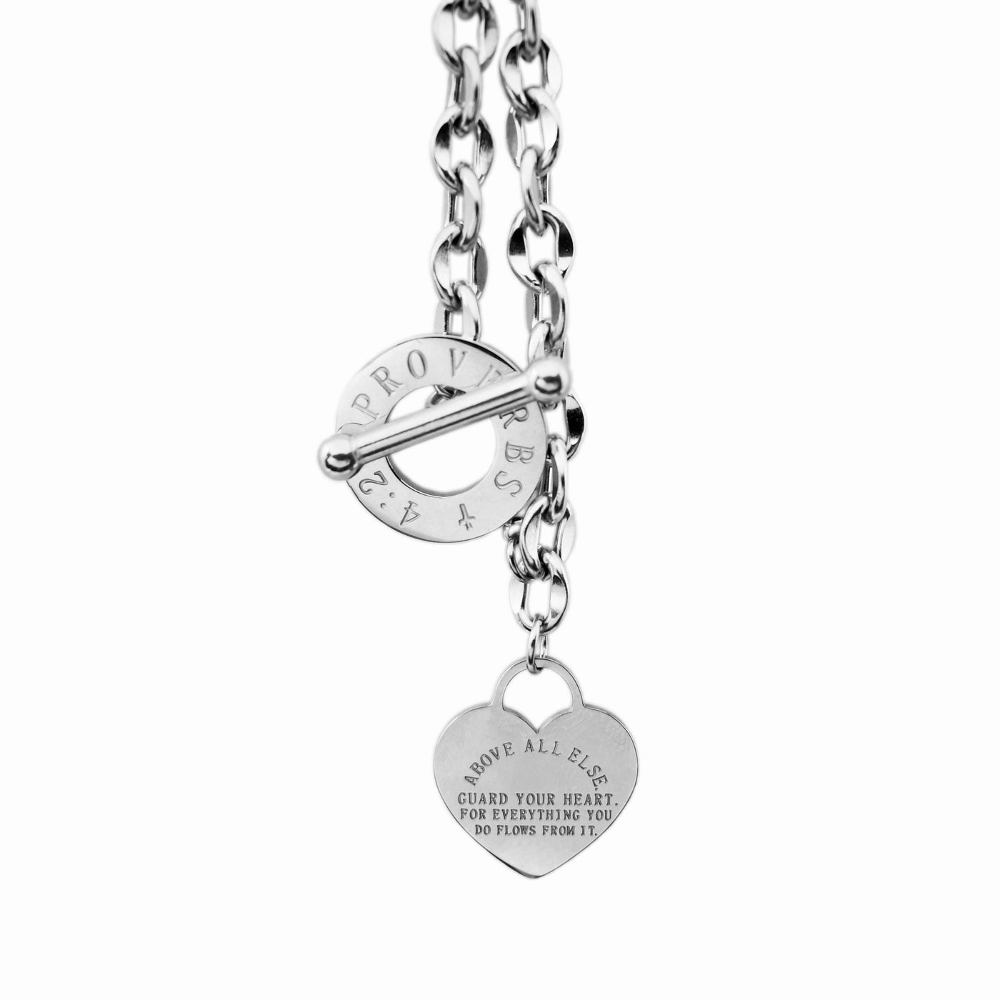 Proverbs 4:23 Engraved Pendant Chain Bracelet