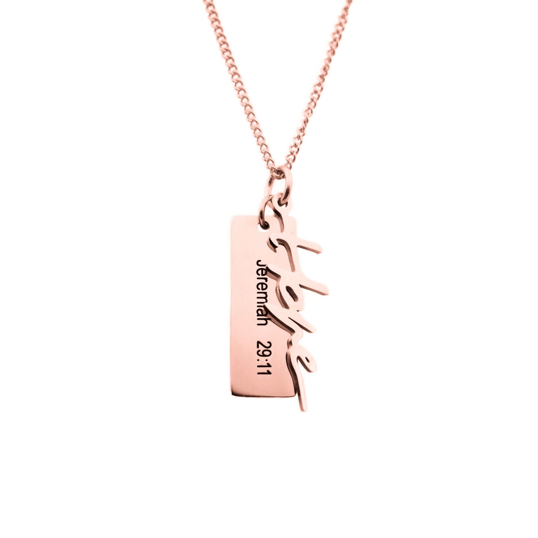 Rose Gold HOPE Necklace With Verse Tag
