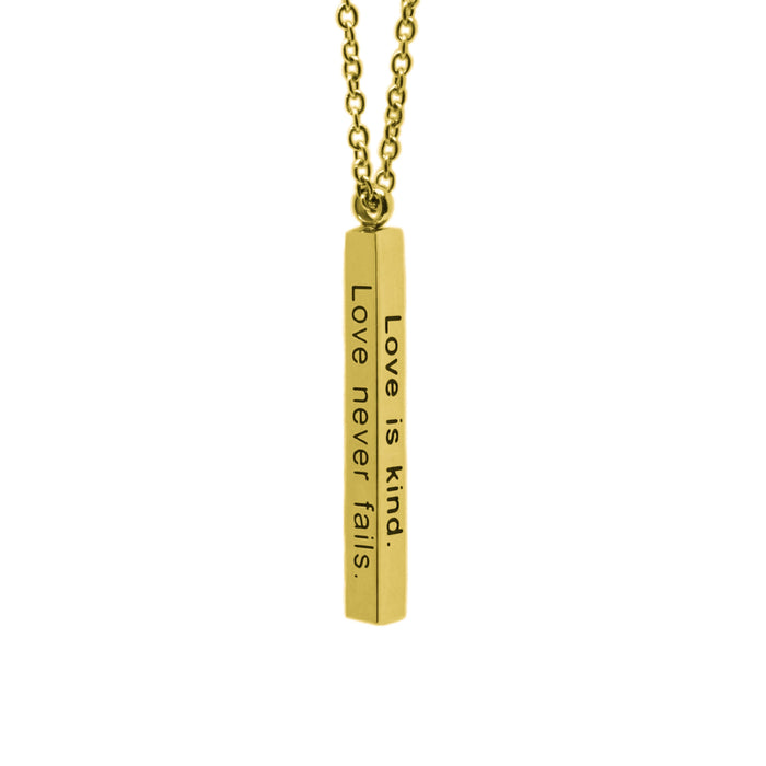 Gold LOVE IS PATIENT Vertical Bar Necklace