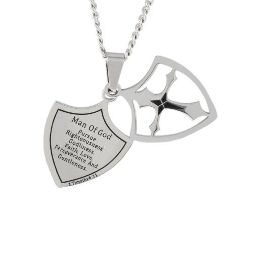Silver MAN OF GOD Shield Necklace