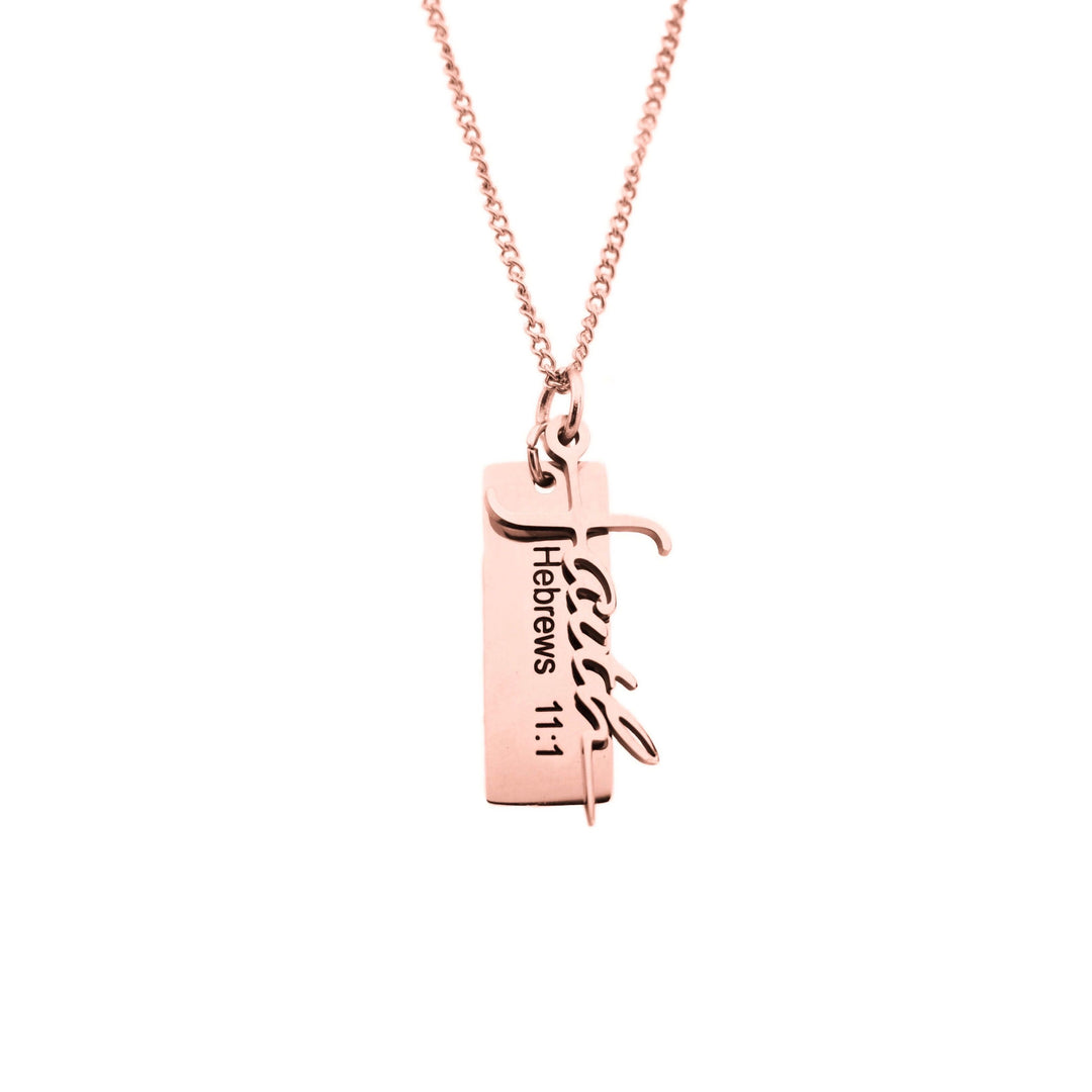 Rose Gold FAITH Necklace With Verse Tag